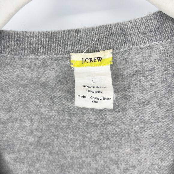 J.Crew 100% Cashmere Sweater Gray V Neck Rolled Hem Italian Yarn Large Soft Luxe - Picture 4 of 6